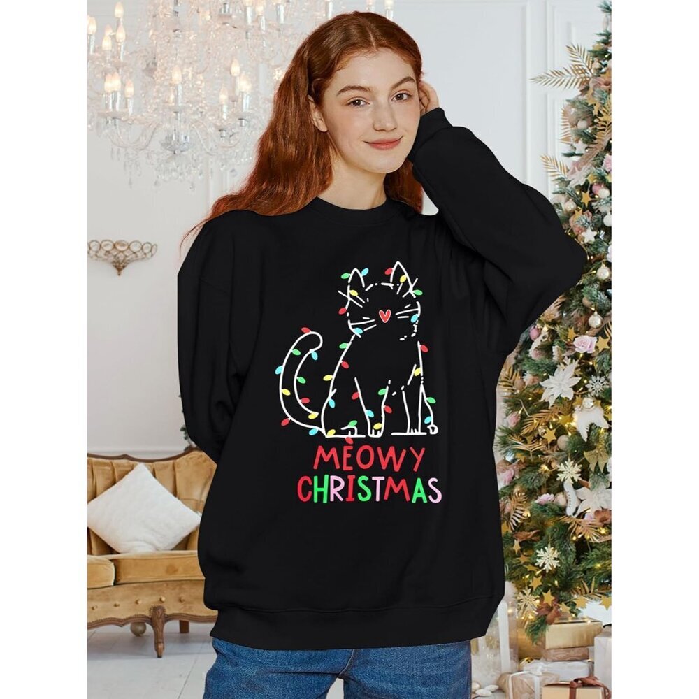 Christmas Sweatshirt Women Cotton Polyester Spandex Cozy Casual Holiday - Picture 2 of 6